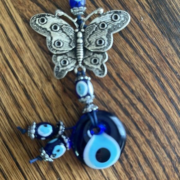 Evil Eye Bundle. Handmade.  Beautiful.  Hanger and Keychain with Butterfly - Picture 3 of 6
